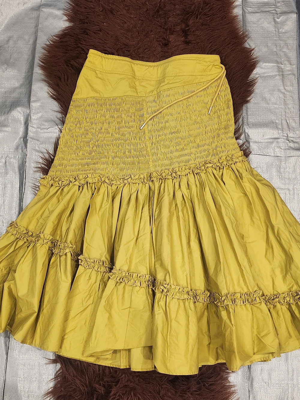 AKIRA Yellow Smocked Tiered Skirt